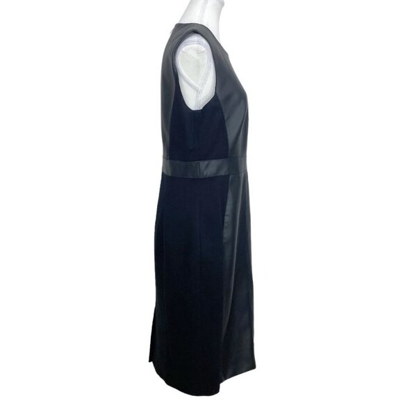 KAREN MILLEN BLACK FAUX LEATHER & PONTE COMBO SLEEVELESS SHEATH DRESS - 10 - Picture 3 of 10